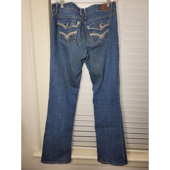 VTG Myth Of Jade Womens Bootcut Jeans Stretch 10 Coffee Distressed Embroidered - Picture 1 of 7